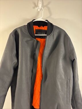 Perry Ellis Dark Gray Bomber Jacket with Orange Quilted Lining
